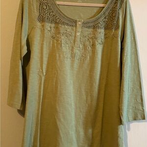 Soft Surroundings Green Embroidered Blouse